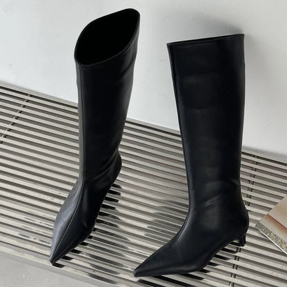 Women's Knee-High Cowboy Boots – Pointed Toe Slip-On Low Heel
