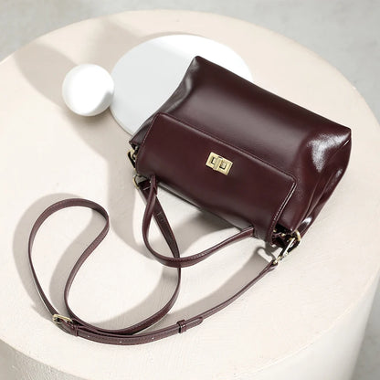 Genuine Leather Top Handle Crossbody Bag for Women Vintage Oil Wax Leather