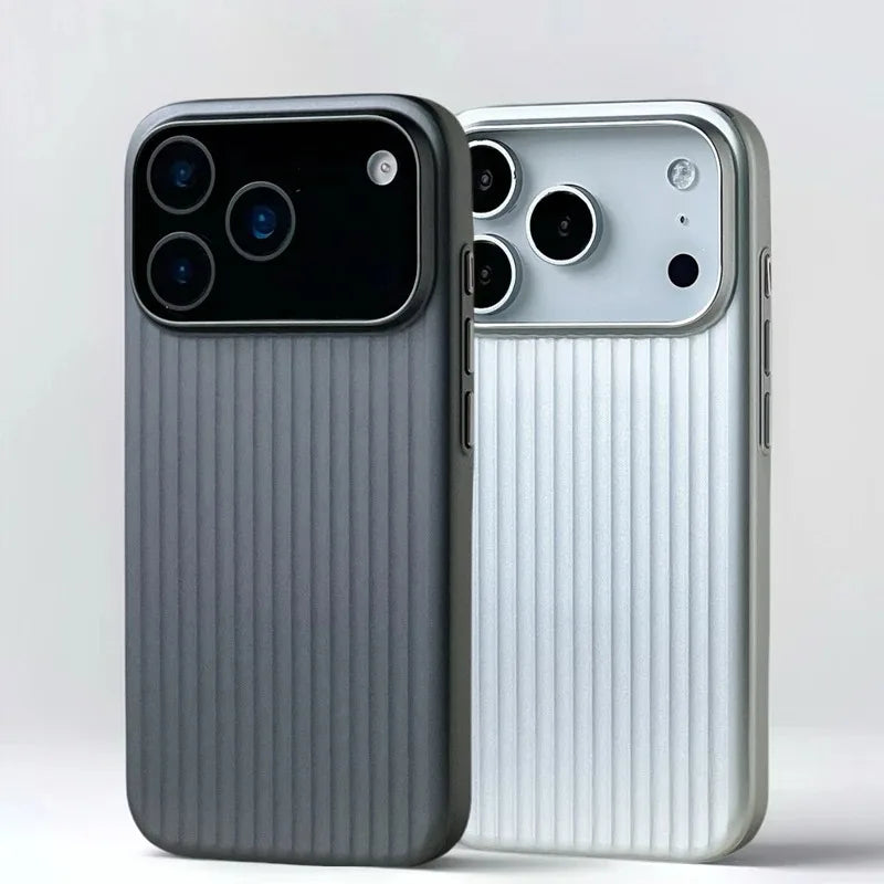 MagSafe Ribbed Stripe iPhone Case for 17 16 15 14 Pro Max – Matte Metal Finish