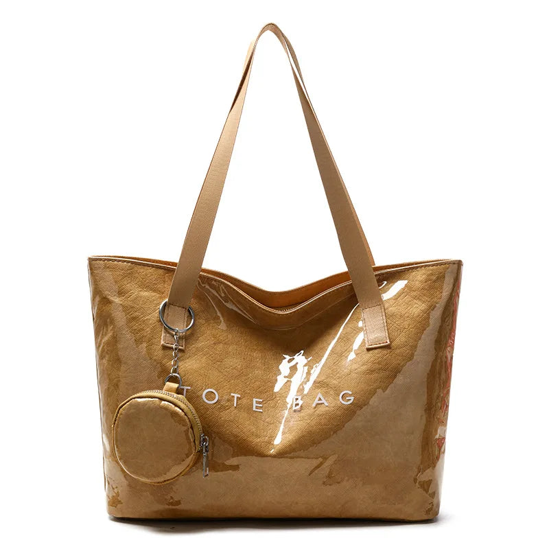 PVC Kraft Paper Tote Bag with Matching Purse