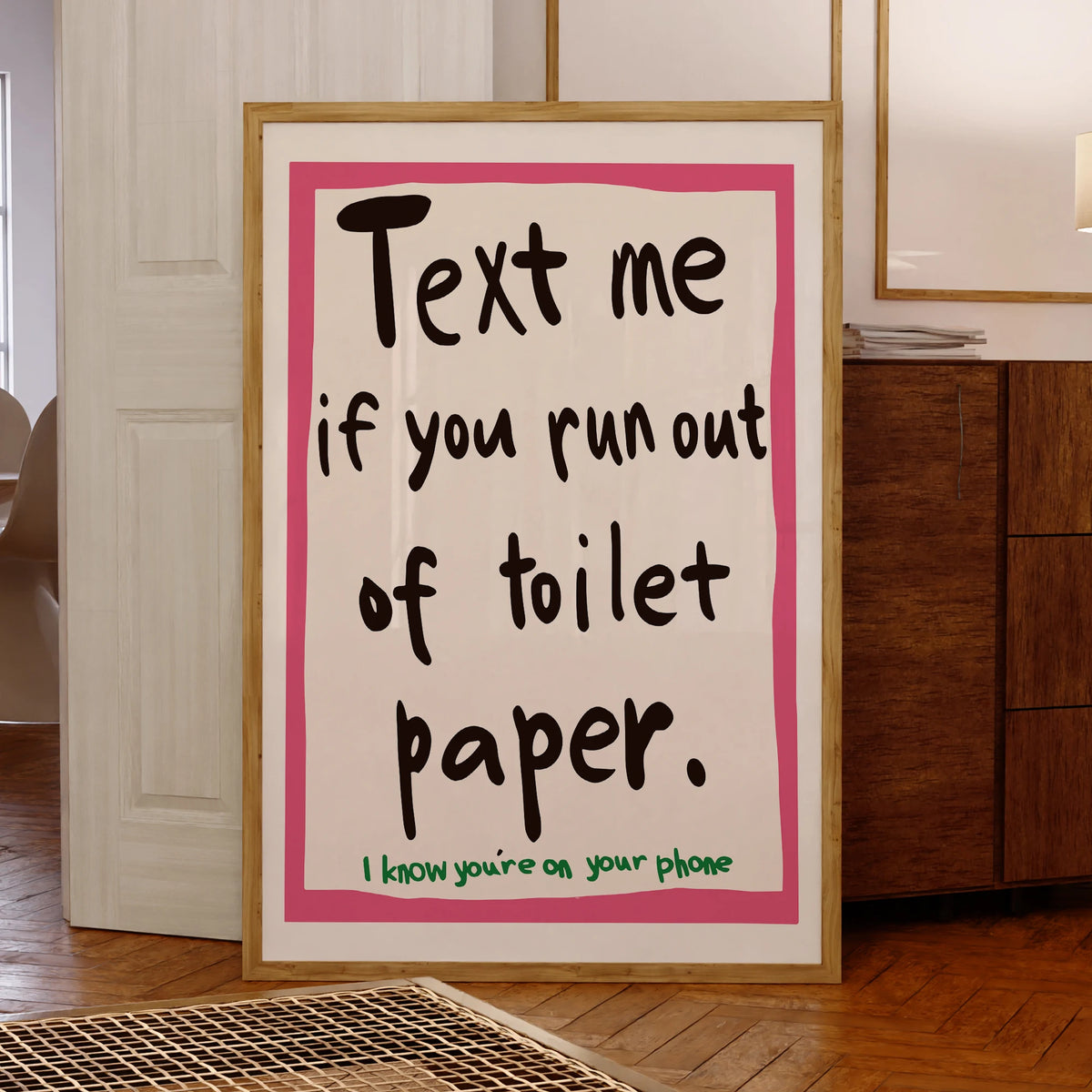 Funny Bathroom Wall Art Print – Text Me If You Run Out of Toilet Paper