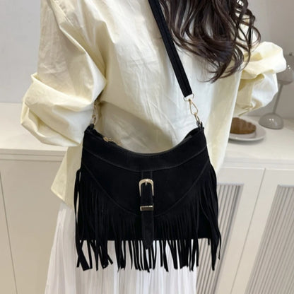 Versatile Texture Suede Tassel Bag