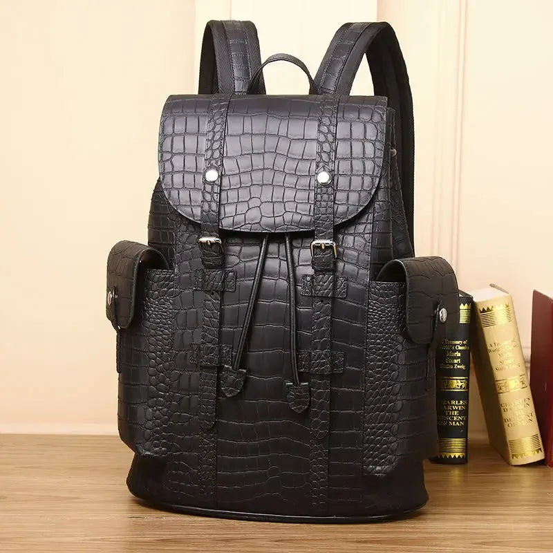 Genuine Leather Alligator Backpack for Men – 15.6" Laptop Bag