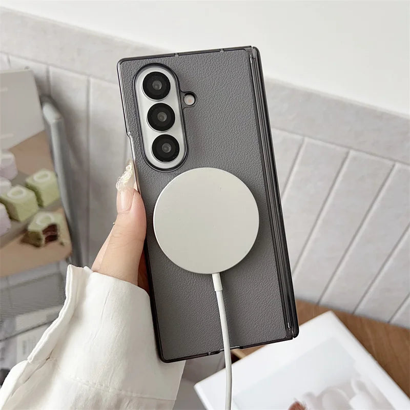 Magnetic Vegan Leather Case for Samsung Galaxy Z Fold 4 5 6 7 – Shockproof Cover
