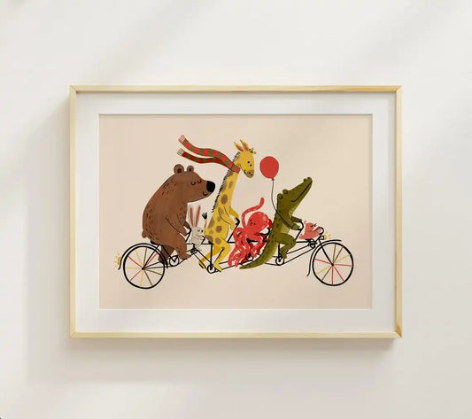 Animal Bike Parade Canvas Print – Kids Nursery Wall Art