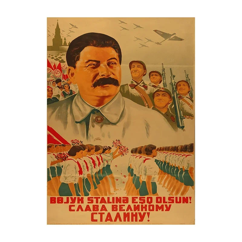 Soviet USSR Vintage Propaganda Poster – Stalin Portrait Retro Wall Art Print