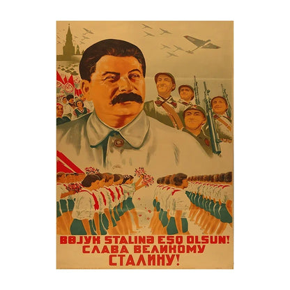 Soviet USSR Vintage Propaganda Poster – Stalin Portrait Retro Wall Art Print