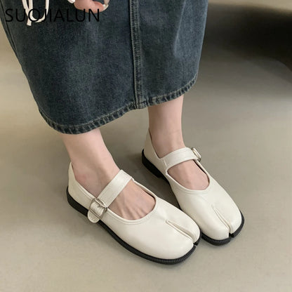 Women's Split Toe Mary Jane Flats – Tabi Leather Buckle Shoes