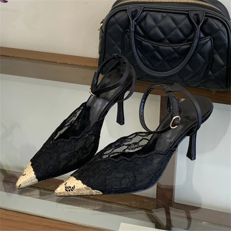 Breathable Mesh Pointed Toe Pumps – Elegant Buckle Strap Heels