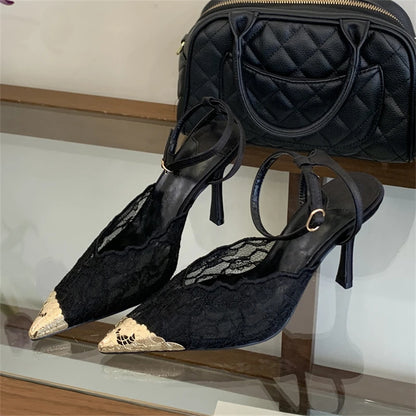 Breathable Mesh Pointed Toe Pumps – Elegant Buckle Strap Heels