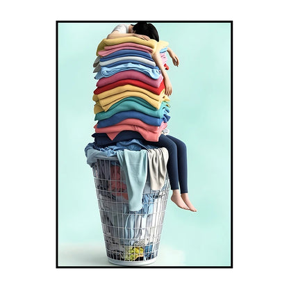 Laundry Basket Canvas Poster – Minimalist Funny Wall Art Print