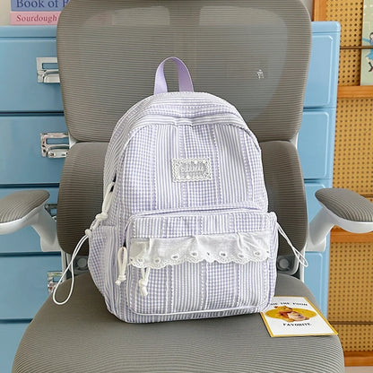 Sweet Style Girls Backpack – Cute Striped School Bag with Doll Charm