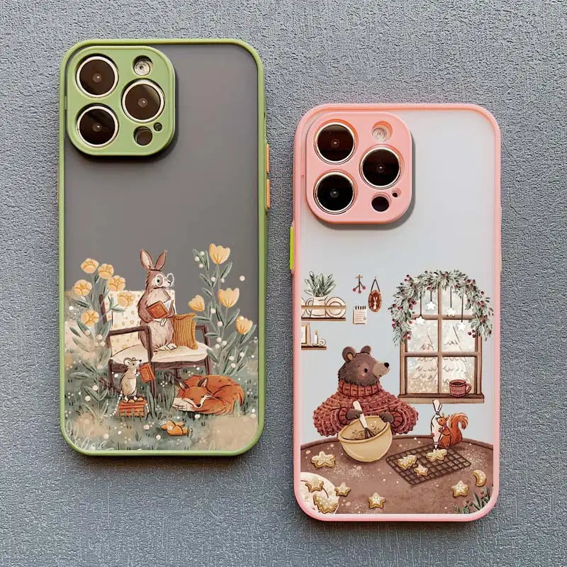 Cartoon Animal iPhone Case – Bear Fox Squirrel Design