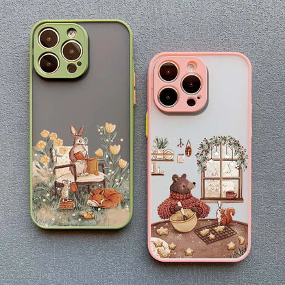 Cartoon Animal iPhone Case – Bear Fox Squirrel Design