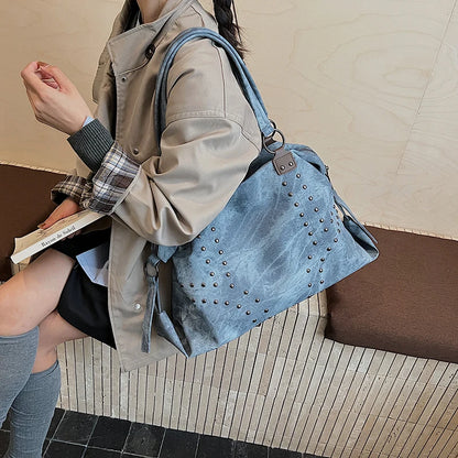 Rivets Large Capacity PU Leather Shoulder Bag