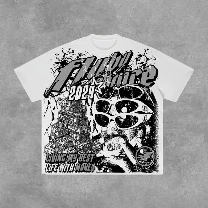 Y2K Oversized Graphic T-Shirt – Men's Money Print Cotton Tee