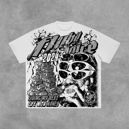 Y2K Oversized Graphic T-Shirt – Men's Money Print Cotton Tee
