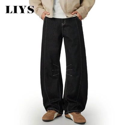 Contrast Stitch Baggy Wide Leg Black Jeans – Deconstructed Streetwear Denim
