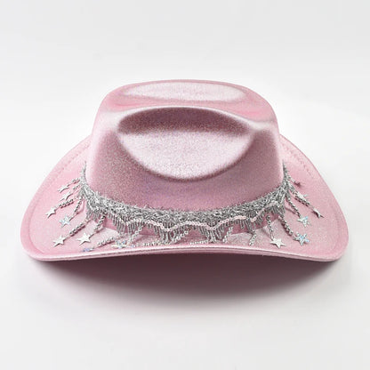 Sequin Cowgirl Hat with Rhinestone Star Fringe – Women's Festival & Party Hat