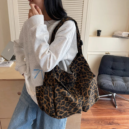Leopard Print Canvas Tote Bag for Women