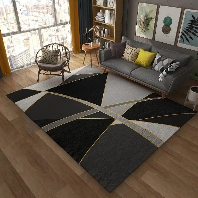 Modern Geometric Area Rug – Black & Grey Living Room Carpet