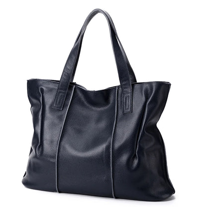 Genuine Leather Women's Large Tote Bag – Soft Cowhide Shoulder Bag