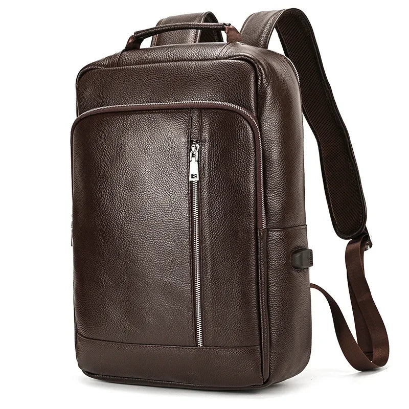 Genuine Leather Men's Backpack – Large Brown & Black