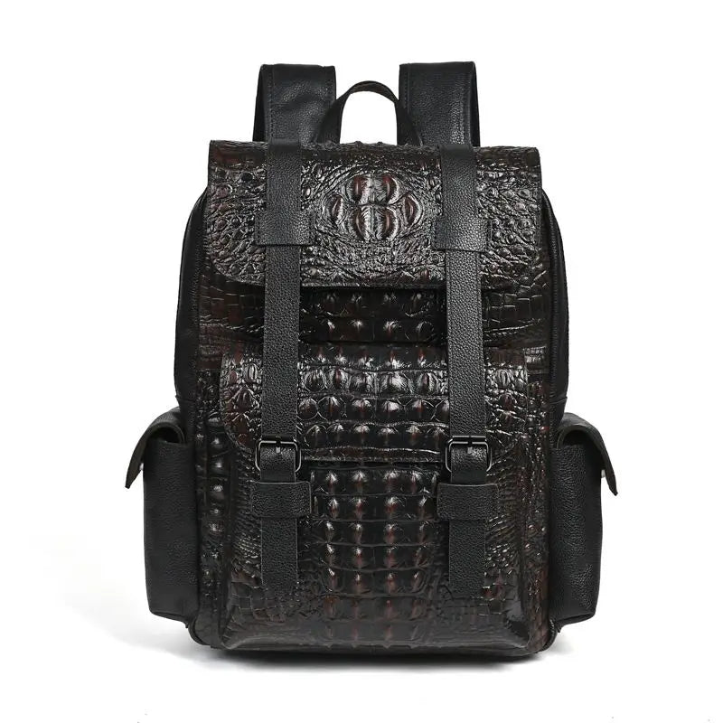 Genuine Leather Men's Backpack – Crocodile Embossed Large Laptop Bag