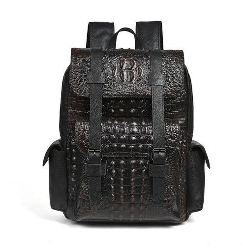 Genuine Leather Men's Backpack – Crocodile Embossed Large Laptop Bag