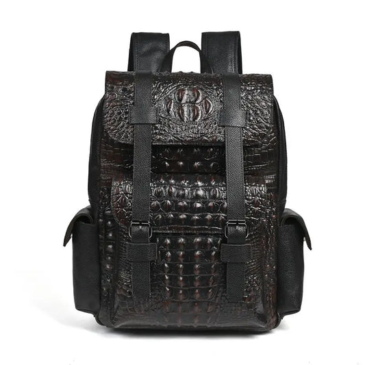 Genuine Leather Men's Backpack – Crocodile Embossed Large Laptop Bag