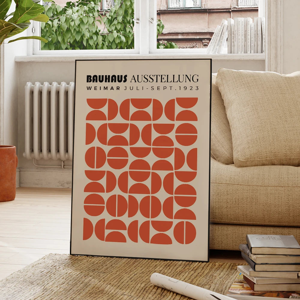 Bauhaus Wall Art Print – Orange Geometric Semicircle Poster