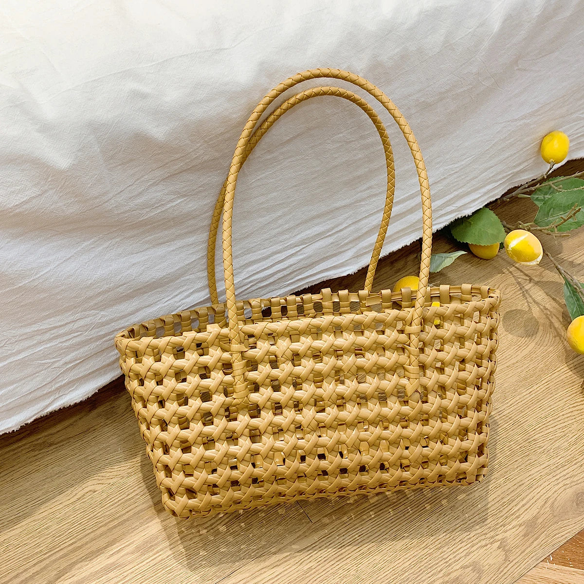 Hollow-Out Woven Tote Bag for Women – Korean Y2K Handbag