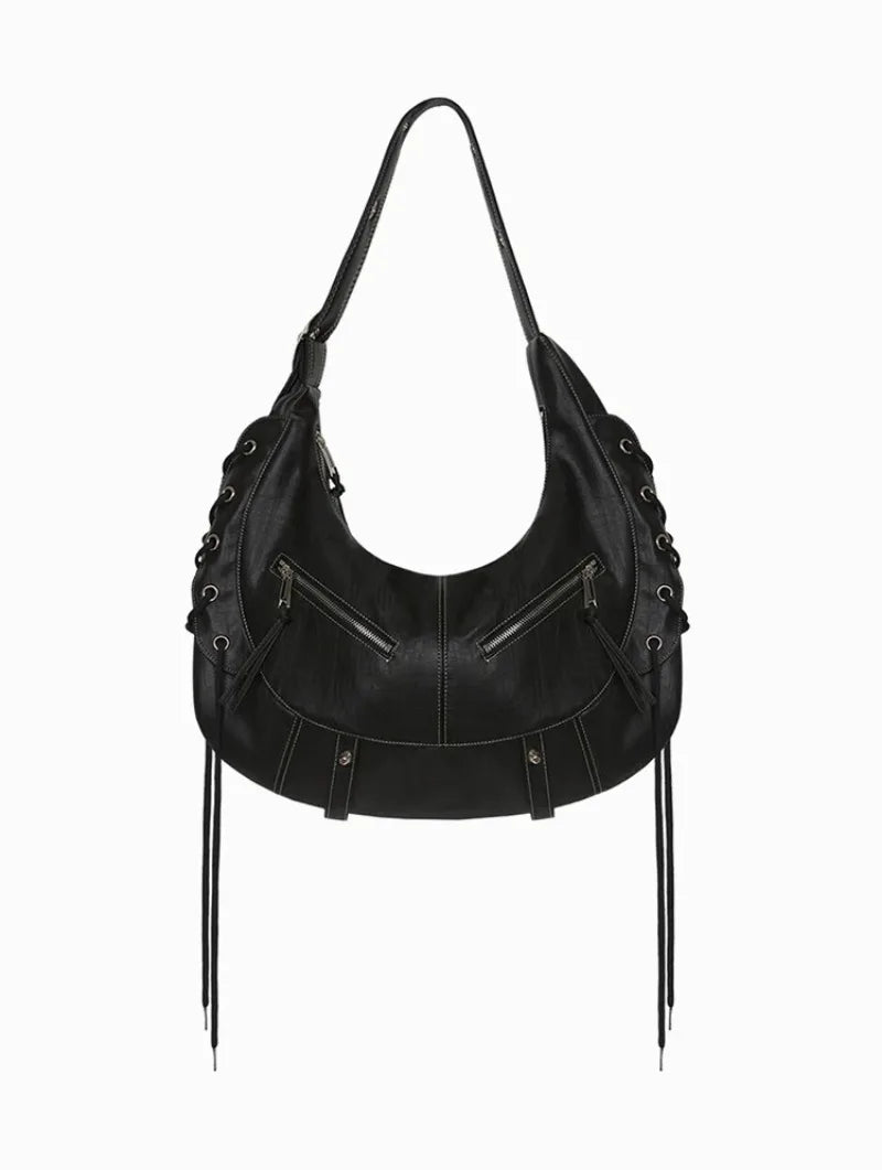 Punk Goth Motorcycle Shoulder Bag Women Large PU Leather Tote
