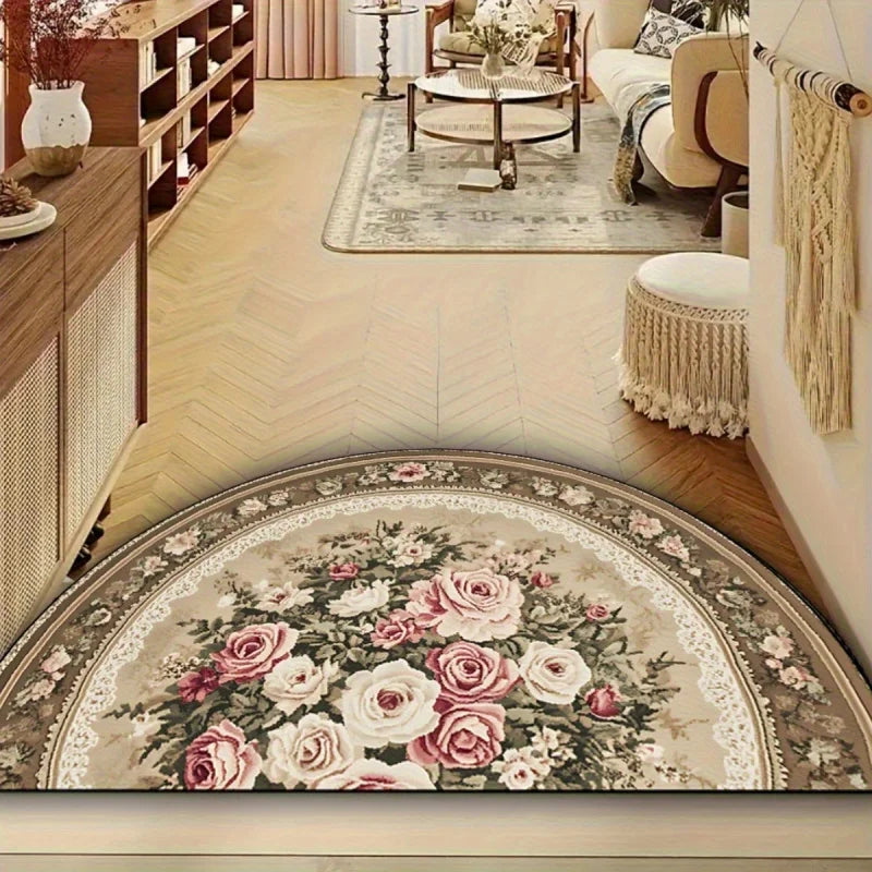 Vikama Vintage Floral Half Round Rug Soft Non-Slip Area Bedroom Romantic Rose Accent Rug Entryway