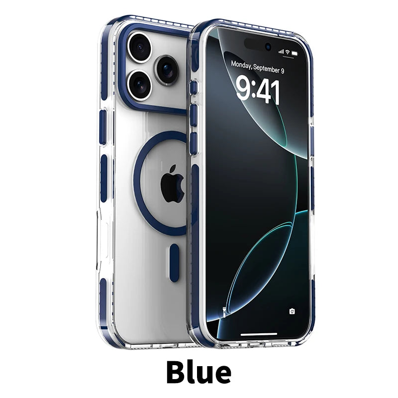 MagSafe Clear iPhone Case with Colorful Striped Border