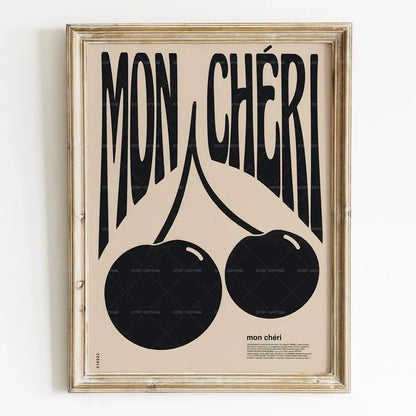 Mon Cheri Wall Art Print – Retro French Cherry Poster