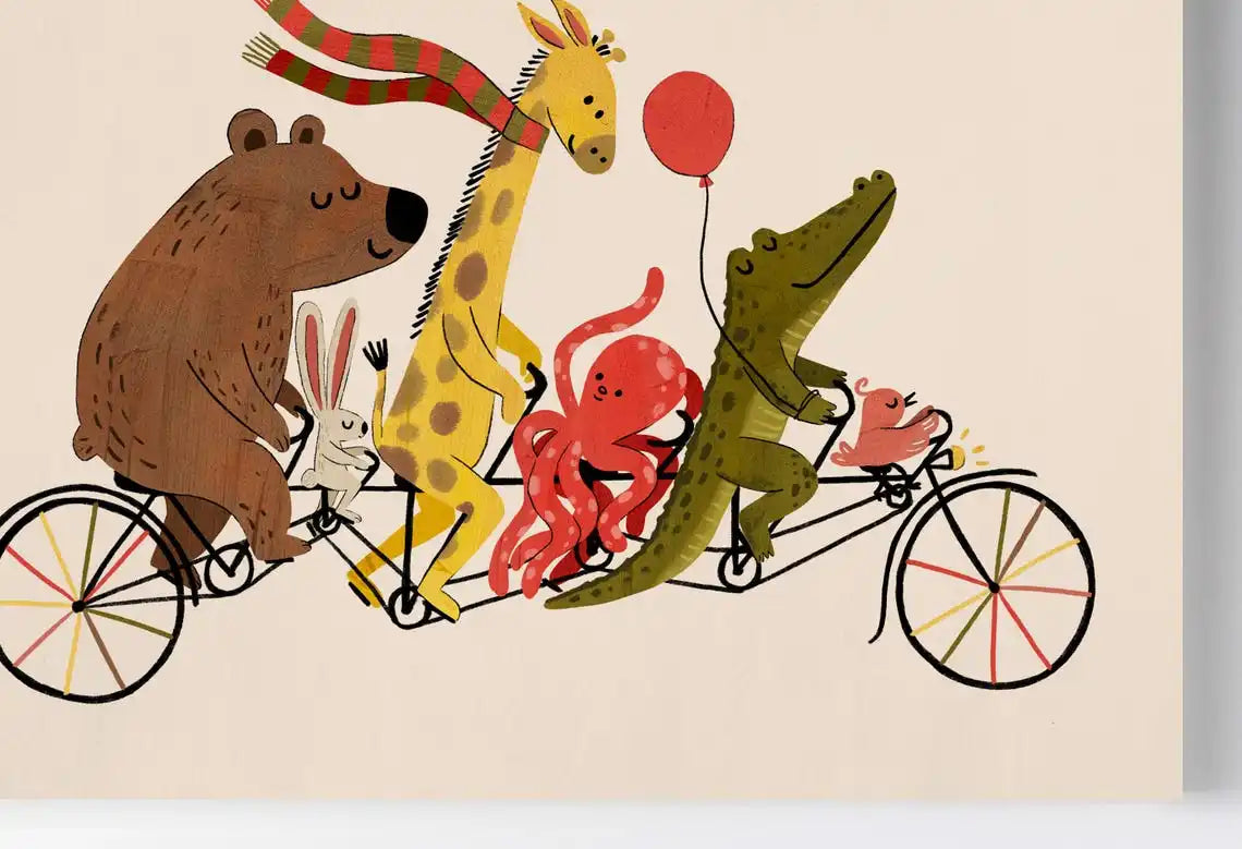 Animal Bike Parade Canvas Print – Kids Nursery Wall Art