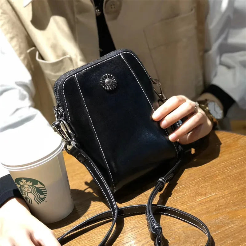 Genuine Leather Crossbody Phone Bag – Oil Wax Cowhide