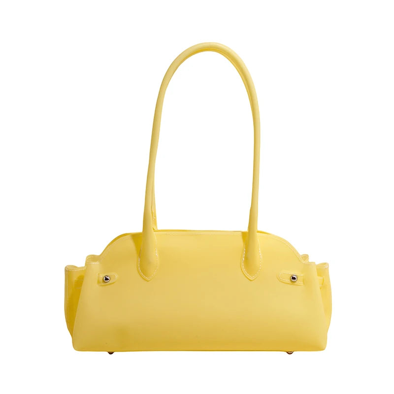 PVC Shoulder Bag for Women – Solid Color Mini Tote Handbag