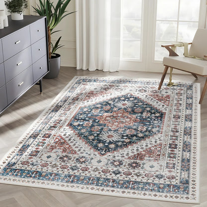 Bohemian Vintage Area Rug – Stain-Resistant Persian Medallion Carpet