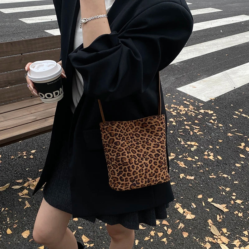 Leopard Print Crossbody Bag – Women's Suede Shoulder Handbag