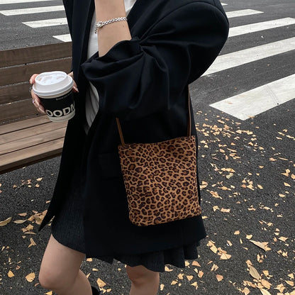 Leopard Print Crossbody Bag – Women's Suede Shoulder Handbag