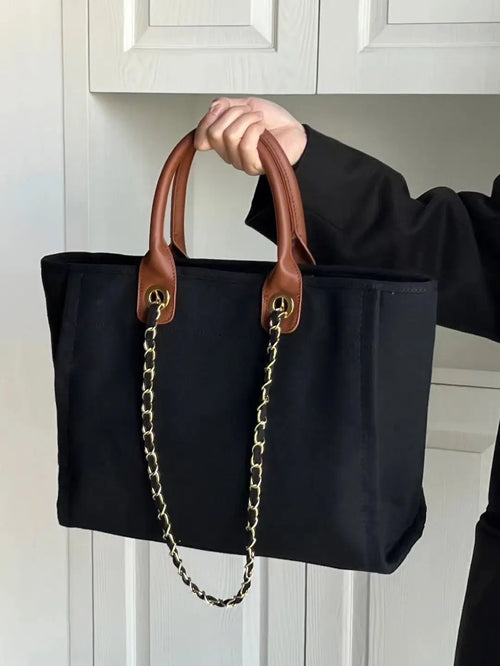 Retro Large Capacity Black Tote Bag Women Autumn Vintage