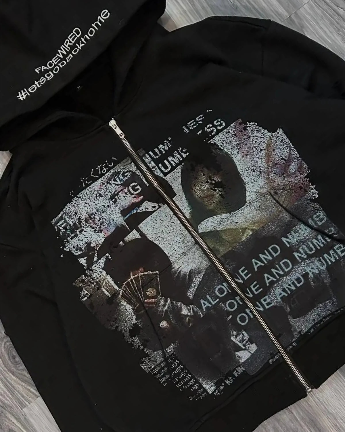 Grunge Zip-Up Oversized Hoodie – Gothic Streetwear Sweatshirt