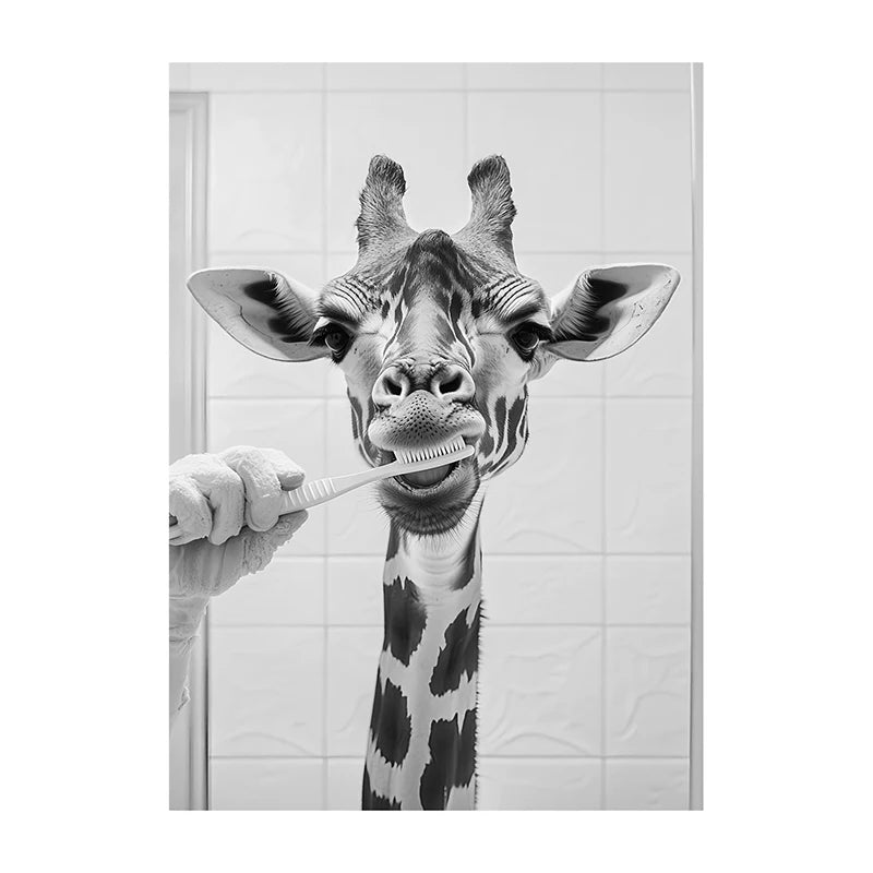 Funny Animal Bathroom Wall Art Poster – Black & White Vintage Print
