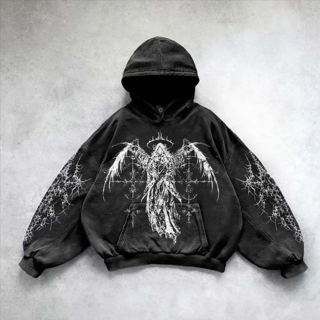 Y2K Goth Skull Goddess Print Oversized Hoodie – Women's Streetwear