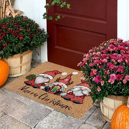 Christmas Gnome Welcome Door Mat – Indoor Outdoor Holiday Rug