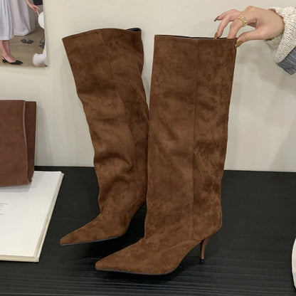 Women's Knee-High Stiletto Boots Pointed Toe Suede