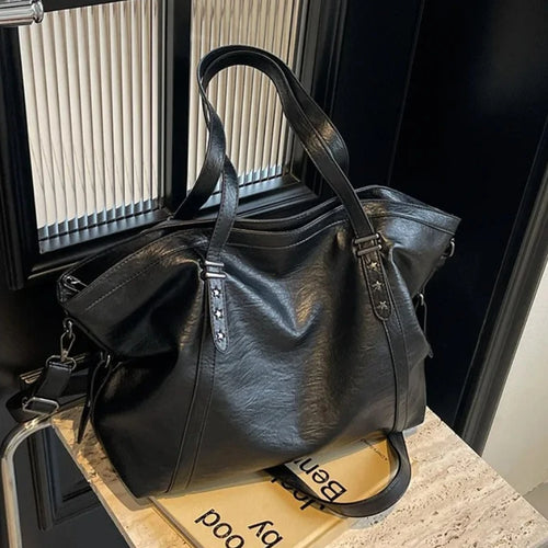 Large Sized Tote Bags For Women Soft PU Leather Pure Color