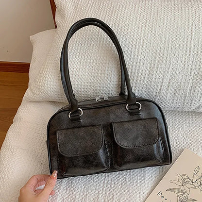 Retro Small Double Pockets Shoulder Bags